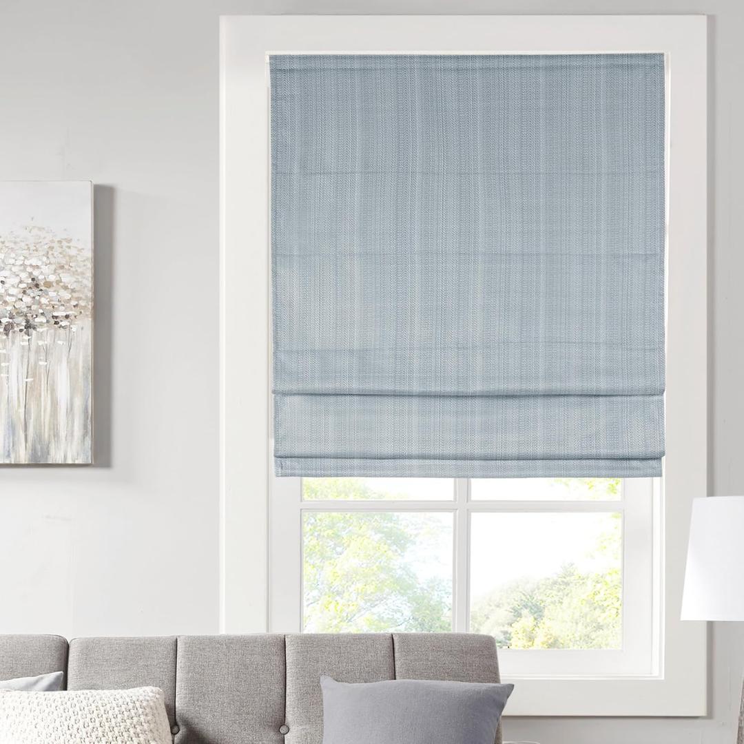 Madison Park Galen Cordless Fabric Privacy Single Panel Darkening, Energy Efficient Roman Shade, Window Curtain, 27"W x 64"L, Basketweave Sheen Blue