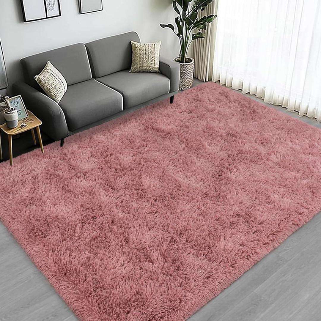 Large Area Rugs for Living Room Bedroom, 6x9 Feet Blush Fluffy Shag Rug, Ultra Soft Shaggy Plush Fuzzy Modern Indoor Throw Floor Carpet for Kids Girls Boys Dorm Nursery Home Decor Aesthetic