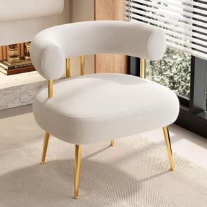 Modern Velvet Accent Chair, Round Upholstered Barrel Armchair for Small Spaces, Fluffy Side Corner Sofa Chair for Living Room, Bedroom, Vanity, Office, Reading Nook(Cream White)