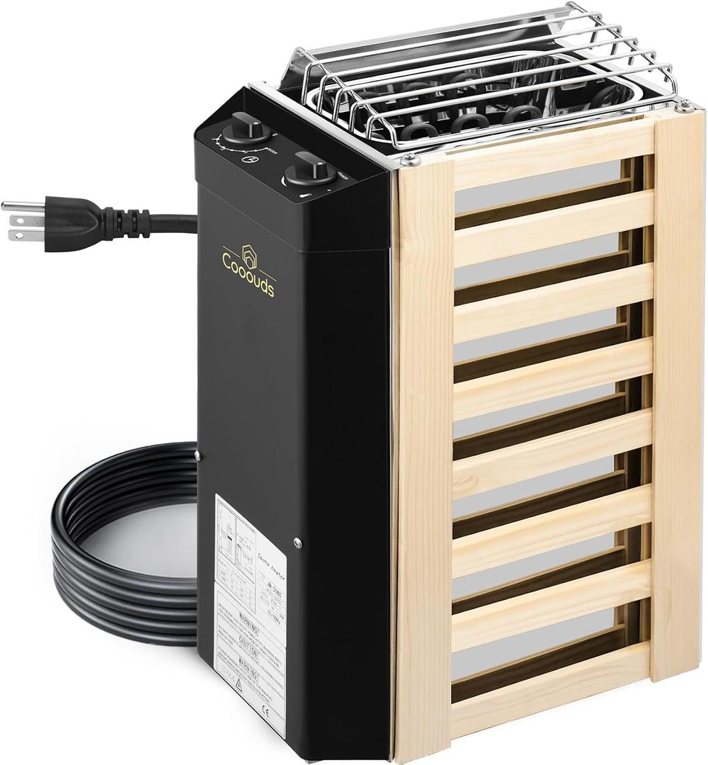 2KW 110V Sauna Heater with Plug, No Need for Wiring, Plug and Play, 100 Cu.Ft. Heated Area, Electric Sauna Heater with 3h Timera and Internal Temperature Control, Suitable for Small Sauna Rooms