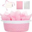 woric Baby Gifts Basket Woven Basket Rope Baskets for Wedding Gifts Empty Baby Shower Toy Storage Girls Mothers Day Graduation Decor (Pink 12"X 8" X 5" with Gift Bag Card Ribbon Tissue Paper)