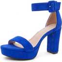 Herstyle Women's Chunky Platform Heels 4 Inch Block Heeled Sandals, Open Toe Dressy Strappy Heels with Ankle Strap for Wedding, Prom, Party & Graduation (Blue, 11)