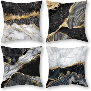 Black Gold Marble Texture Decorative Pillow Covers 18x18 Set of 4, Gold and Black Grey Throw Pillow Cases for Couch Sofa Bedroom Living Room Decor Home Cushion Cover,Black Gold Living Room Decoration