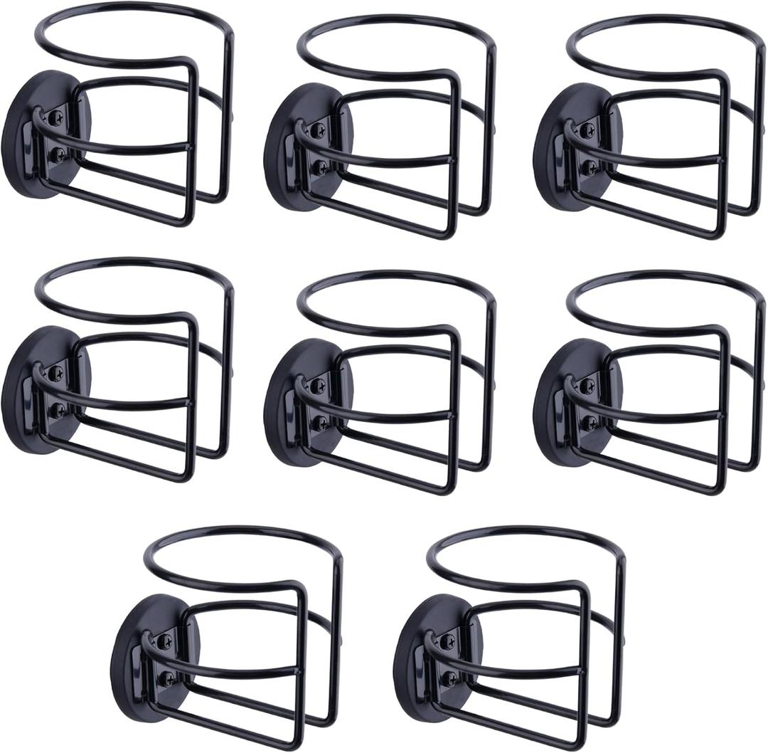 8 Pack Magnetic Cup Holder with 2 Screws Mount, Full Covered Bus Tractor Cup Holder, Magnet Bottle Drink Holder, Black