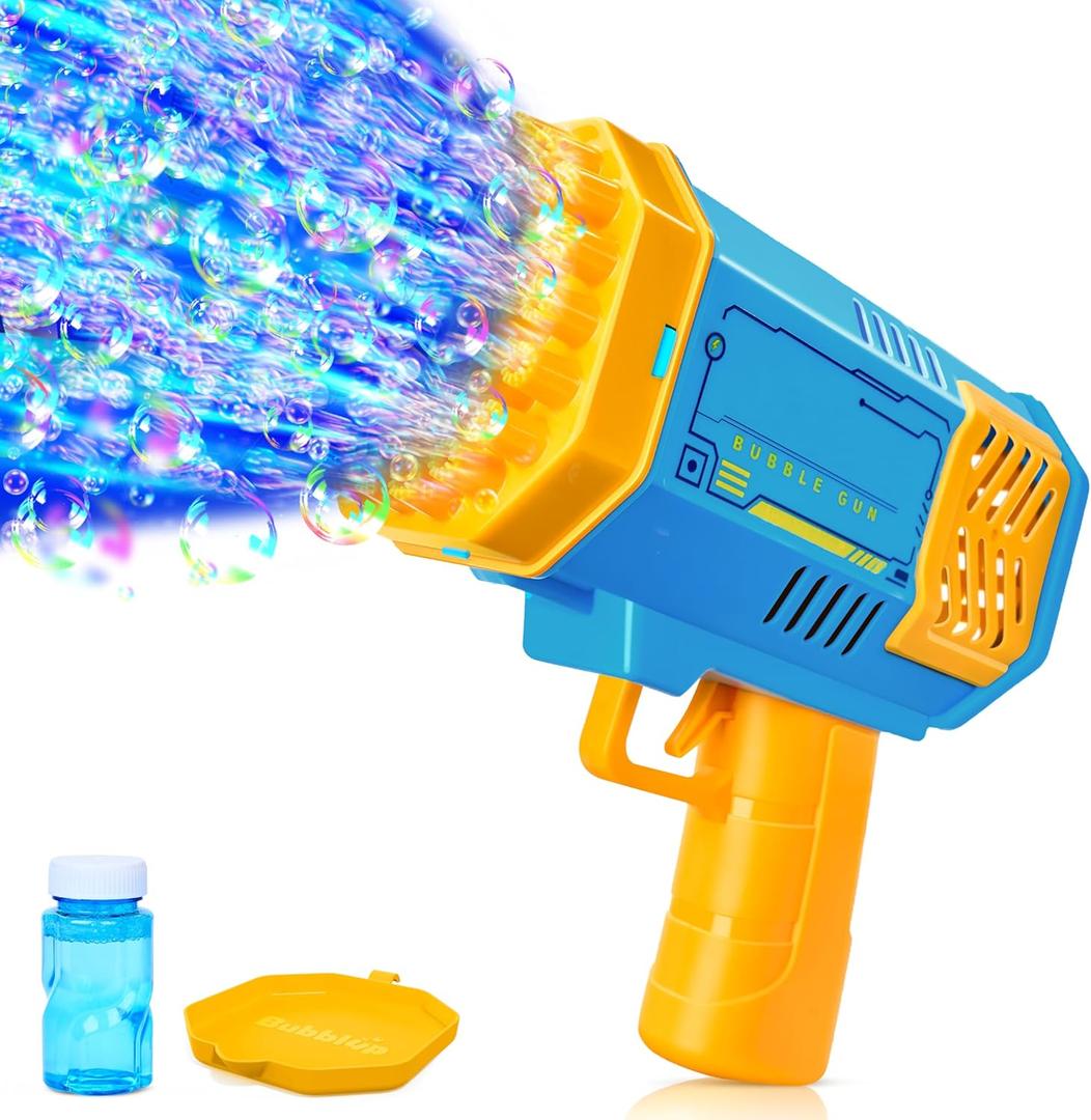 Sloosh Bubble Machine Toy for Ages 3-8 Boys Girls with Solution, Rocket Shape Bubble Gun Toy for Kids Ages 4-8, Gifts, Adults, Party Favors, Summer, Wedding, Easter (Blue)