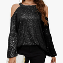 Sequin Tops for Women Sequin Halter Tops Balloon Long Sleeve Sparkly Glitter Shirts Sequin Blouse for Party Disco. Size XL