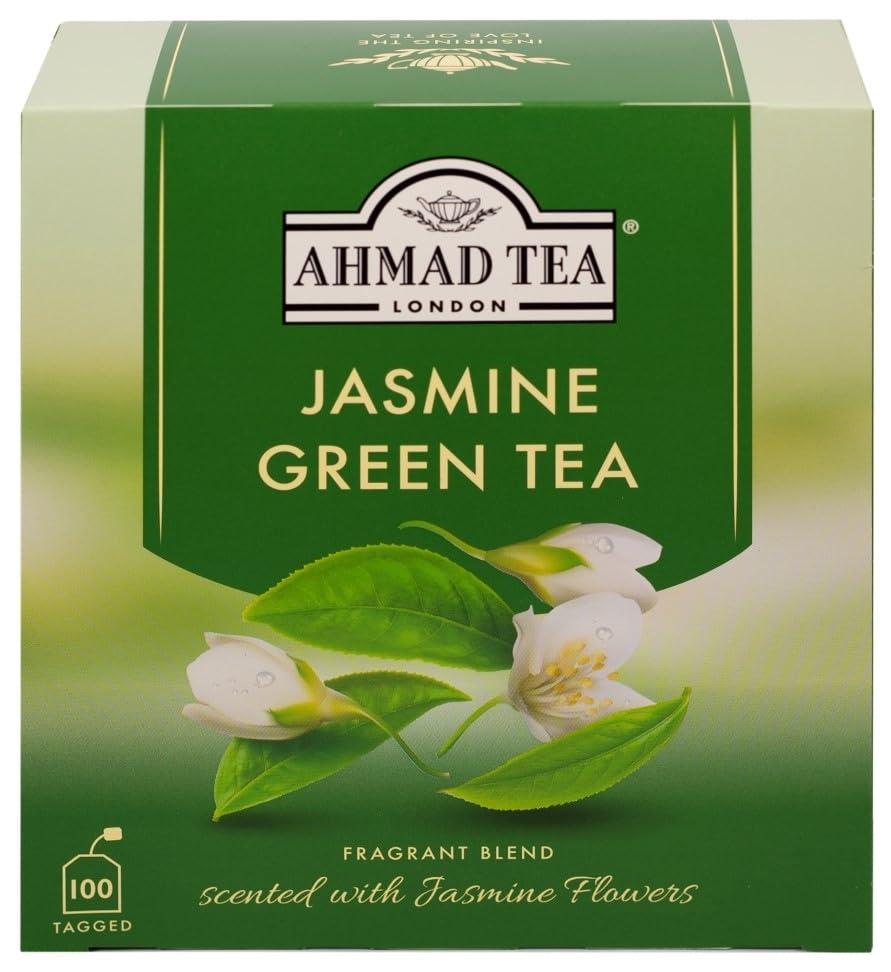 Ahmad Tea Jasmine Green Tea, Tagged Teabags without envelopes, 100 Count (EXP 09/25/26)