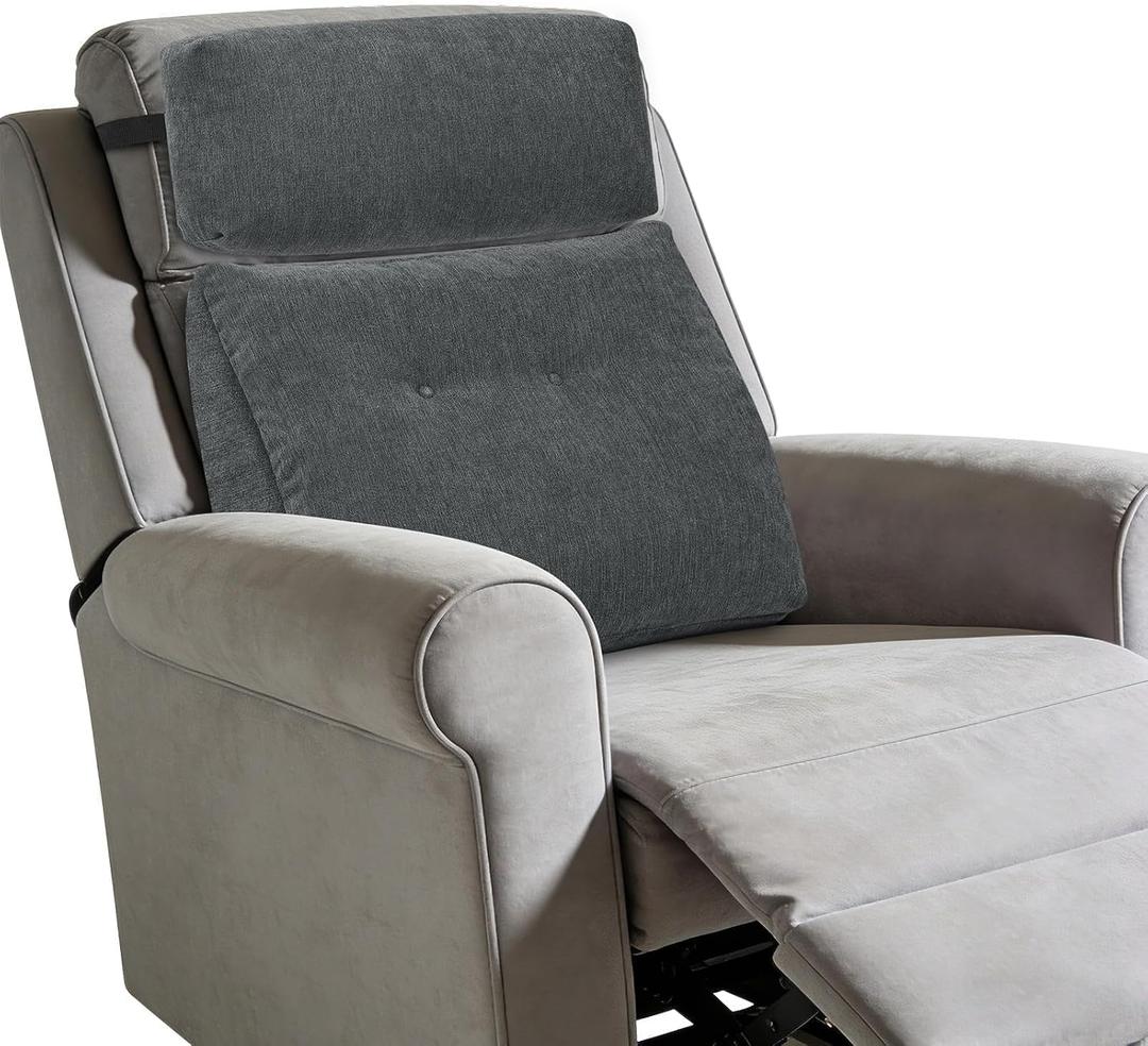 TANYOO Lumbar Support Pillow for Recliner Chair with Headrest, Dual-Layer Large Back Pillow for Deep Couch & Sofa, Memory Foam Lower Back Support Cushion Set for Sciatica Relief Dark Grey