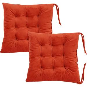 2 Pack Square Seat Cushion Chair Pads for Kitchen Dining Chairs, Soft Comfort Velvet Chair Mat Pillow Cushions with Ties for Office Desk Living Room Tatami 15.5", Orange
