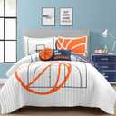 Lush Decor Basketball Game Reversible Quilt Queen Size 5 Piece Set, Full/Queen White & Navy - Kids Bedding Set - Queen Size Quilt - Sports Dcor