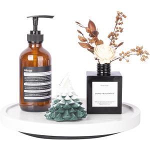 Wood Lazy Susan Organizer Kitchen Turntable for Cabinet Farmhouse Bathroom Decor Round Decorative Tray for Vanity, Counter, Sink, Coffee Table, 10 Inch, White