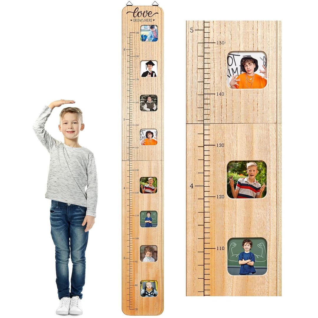 Chunful Wooden Growth Chart for Kids with Picture Frames Height Growth Chart, 53.23 x 6.54 inches/ 135.2 x 16.6 cm, and it can measure approx. 27.56-74.8 inches kids' height