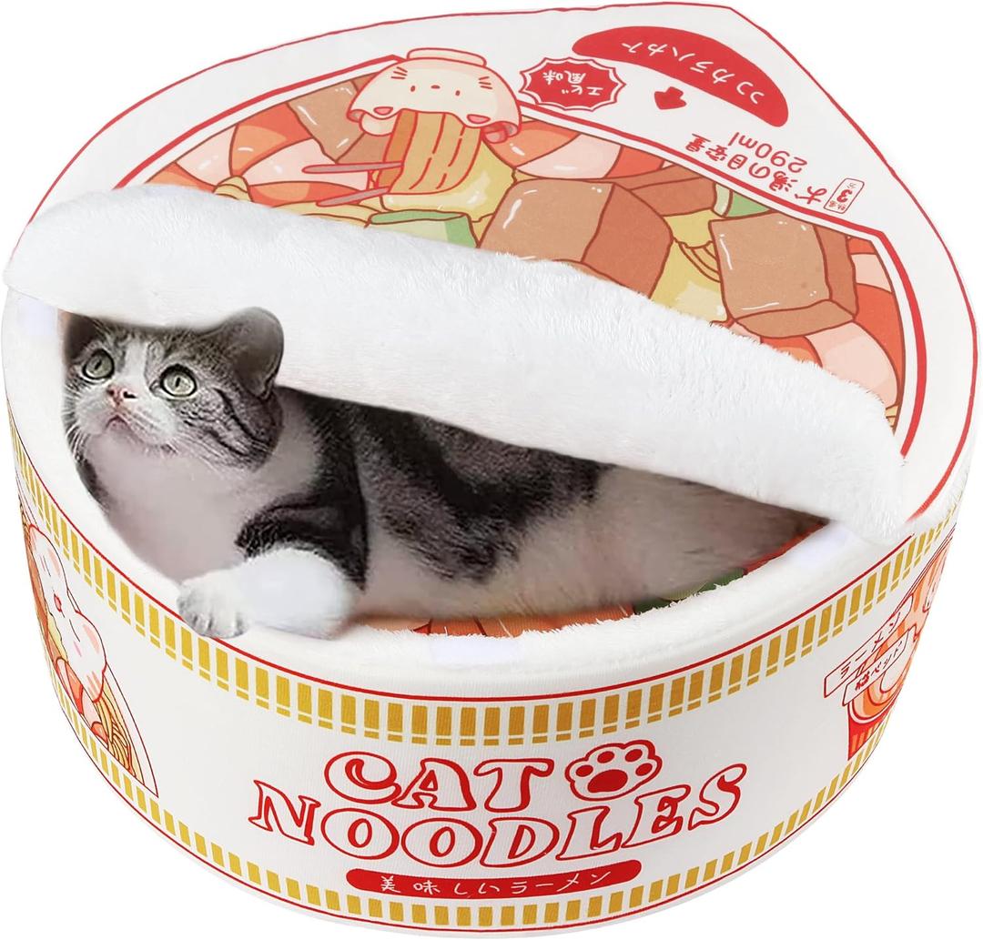 Ramen Noodle Dog & Cat Bed,Keep Warm and Super Soft Creative Pet Nest for Indoor Cats,Removable Washable Cushion for Small Medium Large Dogs and Cats (19.7"L x 19.7"W x 7.9"Th, white)