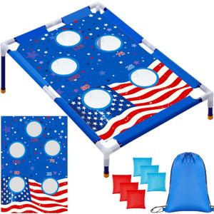 Gemscream 4th of July Bean Bag Toss Games with 6 Bean Bags 250 Anniversary Portable PVC Framed Corn Hole Game Set for Independence Day Patriotic Party Outdoor Game Party