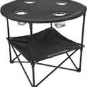 Camping Table - 2-Tier Folding Table with 4 Cupholders and Carry Bag for Picnic, Tailgate, Beach, or Camp - Camping Gear by Wakeman Outdoors (Black)