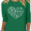 St Patricks Day Shirt for Women 3/4 Sleeve Lucky Clover Heart Shirts Irish St Paddys Day Tee Tops, S