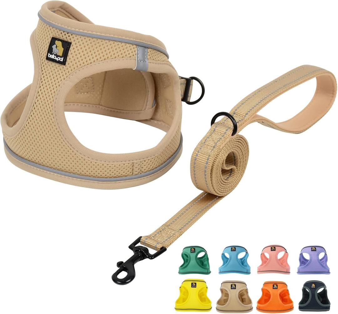 BELLA & PAL Puppy Harness with Leash Set, Step in Harness for Small Dogs, Dog Air Mesh Dog Vest Harness with Reflective Strip, No Pull No-Chock Harness for Small Dog Cat (Khaki, S)