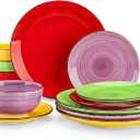 vancasso Bonita Dinnerware Set Muticolor Stoneware 12 Pieces Service for 4, Handpainted Spirals Pattern Stoneware Plates and Bowls Set