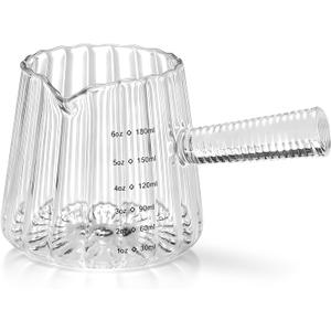 6OZ Glass Measuring Cup - 180ml Borosilicate Glass Espresso Shot Glass with Glass Handle, V-Shaped Spout for Milk Frothing, Espresso Accessories for Machine, Dishwasher Safe