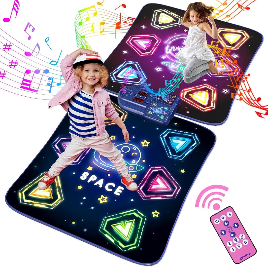 Dance Mat Toys for 3-12 Year Old Girls Boy, 2 Players Dance Mat with Light-up 12 Buttons & 5 Games Mode,Kids Dance Game Toy for Girl, Xmas Birthday Gifts for 3 4 5 6 7 8 9 10+ Year Old Girls Boys, Small