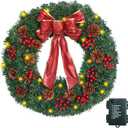 Artificial Christmas Wreath - Christmas Decorations - Norfolk Pine Wreath for Door,Fireplace,Wall,Windows,Indoor Outdoor -Christmas Wreaths for Front Door - Holiday Decor