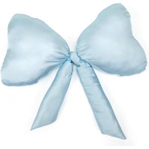 Beeveer 1 Pack Bow Throw Pillow 27 x 24 Inches Big Mother Day Satin Pillow Bow Shaped Coquette Pillows Cushion for Sofa Office Lumbar Gifts Decorative for Mothers Day Aesthetic Decor(Blue)