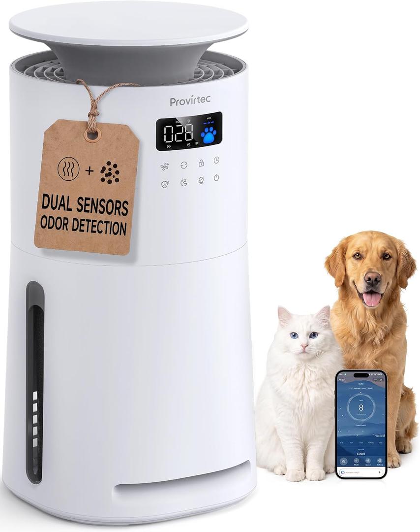 Provirtec Air Purifier for Home Pets, Dual Sensors, Dual Air Quality Lights