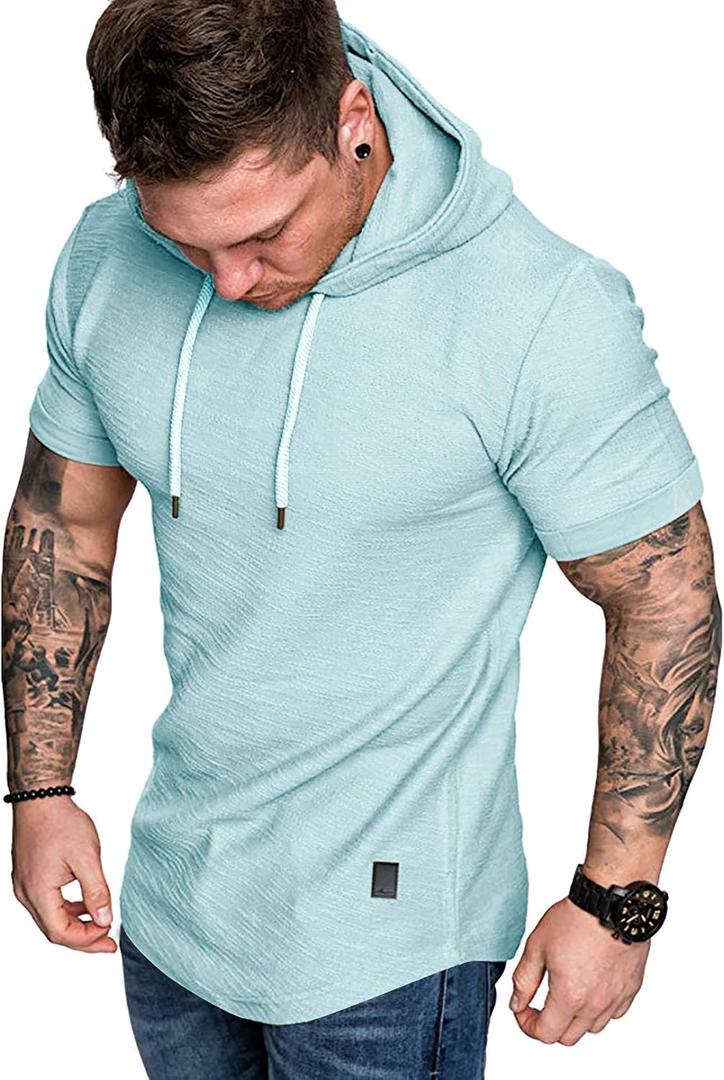 Lexiart Mens Fashion Athletic Hoodies Sport Sweatshirt Solid Color Fleece Pullover (Blue, L)