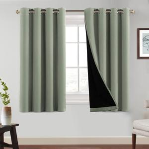 PrinceDeco 100% Blackout Short Curtains 54 Inches Long Window Treatment Panels Thermal Insulated Drapes for Kitchen Small Window Bedroom Full Blackout Curtain Panels (Set of 2 PCs, Desert Sage)
