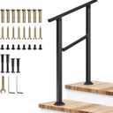 VIVOSUN Outdoor Handrail, 2 Step Stair Handrail, 26"  36" Fits 1 to 2 Steps, Wrought Mattle Iron Handrail for Concrete Steps, Porch Steps, One-Step Assembly, Black