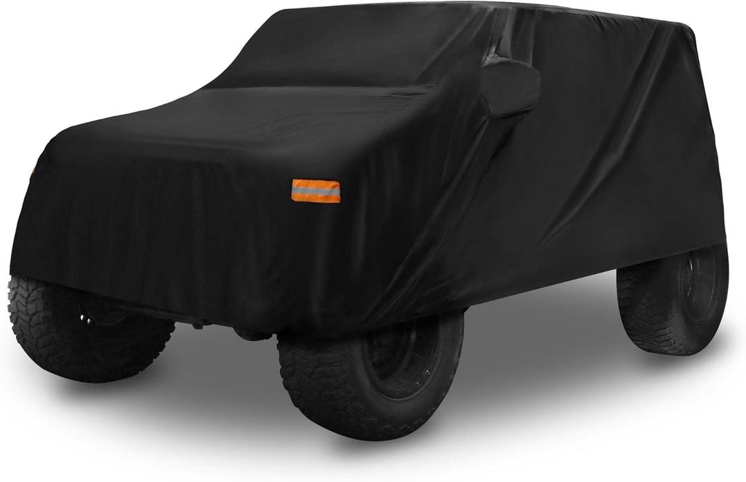 X AUTOHAUX Car Cover for Jeep Wrangler JK JL YJ TJ 4 Door 2007-2021 Outdoor Waterproof Sun Rain Dust Wind Snow Protection w/Driver Door Zipper Black