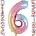 Rainbow Gradient Number 6 Balloon, 40 Inch Big Large Foil Number Balloons, Jumbo Mylar Number 6 Balloons for 6 Year Old Birthday Party Decorations Supplies Anniversary Celebration