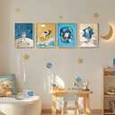Framed Space Astronaut Wall Art for Nursery Decor, 4 Piece Outer Space Themed Canvas Art Prints Paintings, Planet Rocket Pictures for Bedroom, Kids Room, Baby Room, Boys Room, Bathroom Wall Decor, 11"W x 14"H x 4Pcs