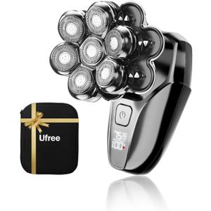 Ufree 7D Rotating Head Shaver for Bald Men, Magnetic Detachable Blades, IPX7 Waterproof Electric Razor, Head Face Beard Trimmer Grooming Kit with USB Fast Charge, Smart LED Display, Mens Gifts