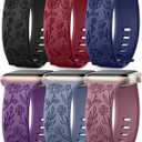 SNBLK 6 Pack Floral Engraved Bands Compatible with Apple Watch Bands 40mm 41mm 42mm 38mm 44mm 45mm 46mm 49mm Women Men, Silicone Flower Pattern Strap for iWatch Series 11 10 Se Ultra 9 8 7 6 5 4 3 2 1 (Black/Wine Red/Midnight Blue/Dark Purple/Blue Grey/Smoke Violet)