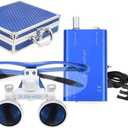 EAST Brand 3.5X 420mm Working Distance Optical Glass Surgical Binocular Loupes and LED Head Light Lamp with Filter Aluminum Box Style (Blue)