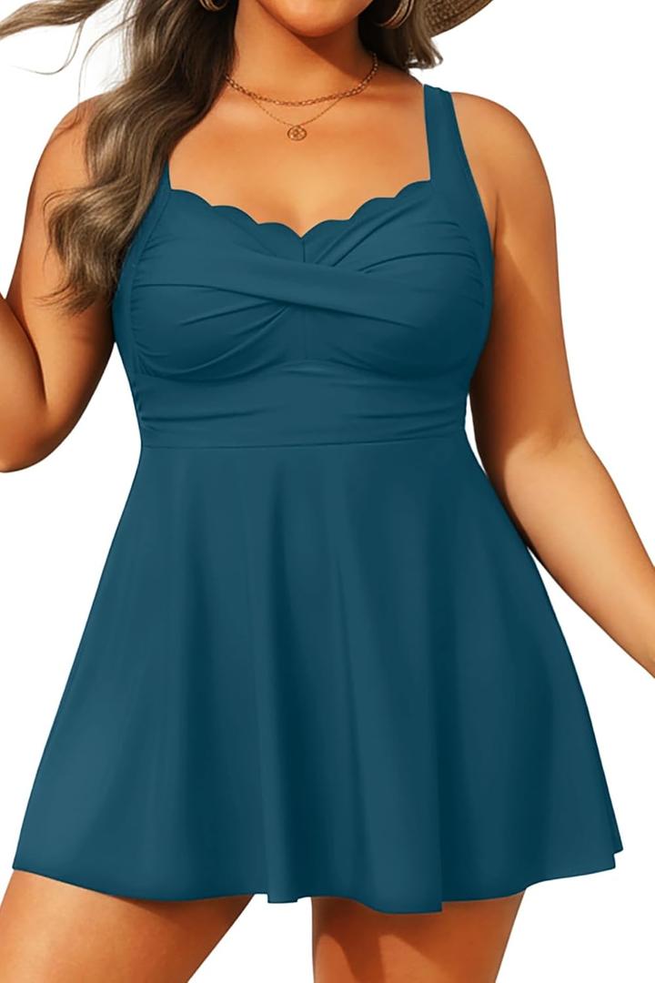 Aqua Eve Plus Size Swim Dress - Two Piece Tankini Tummy Control Bathing Suit with Shorts 2025 Swimsuit Teal 16W
