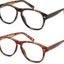 AMOMOMA Retro Aviator Reading Glasses for Women,Men,Men Blue Light Blocking Computer Readers Spring hinge AM6186 (Ac2.tortoise+c3.yellow Tortoise)