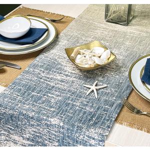CHARDIN HOME Ombre Textured Table Runner, Blue-Grey-Beige Handspun Cotton Table Runner, 14x72 Inches, Printed Runner, Perfect for Holidays, Dinner Parties, Birthdays, Weddings