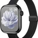 Slim Stretchy Band Compatible with Apple Watch Bands 40mm 41mm 42mm 38mm 44mm 45mm 46mm Women Men, Thin Elastic Nylon Sport Braided Solo Loop Magnetic Strap for iWatch Series 11 10 9 8 7 6 5 4 3 SE 2 (Black)