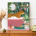 NISTOMISU Leopard in Bathtub Bathroom Canvas Prints Wall Decor Tropical Botanical Leopard Canvas Art Sign Canvas Poster Gifts for Home Toilet Bathroom Restroom Decor 11.5"x15"