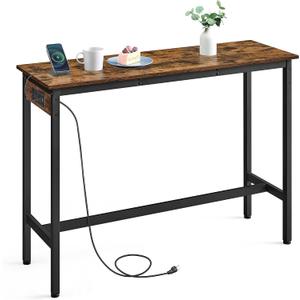 VASAGLE Bar Table, Narrow Long Kitchen Dining Table with Charging Station, Sturdy Metal Frame, Industrial, 15.7 x 47.2 x 35.4 Inches, Rustic Brown and Ink Black ULBT121K01