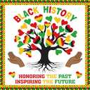 Faccito 70 Pcs Black History Month Bulletin Board Decorations Set African American Heart Tree Leaves Cutouts Borders Classroom Decor for Toddler Kids Students Home Class School Supplies