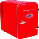 Frigidaire Red Mini Personal Fridge Cooler, 1 Gal Capacity fits Six Cans, Includes Plugs for Home Outlet & DC Charger - 9.9" D x 7.1" W x 10.6" H
