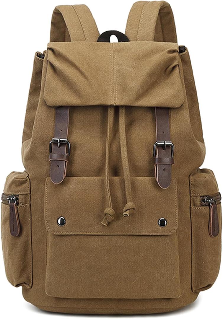 Retro Canvas & Leather Laptop Backpack, 15.6 Inch Durable Unisex Bag for Hiking, Work & Travel, Water Resistant Daypack