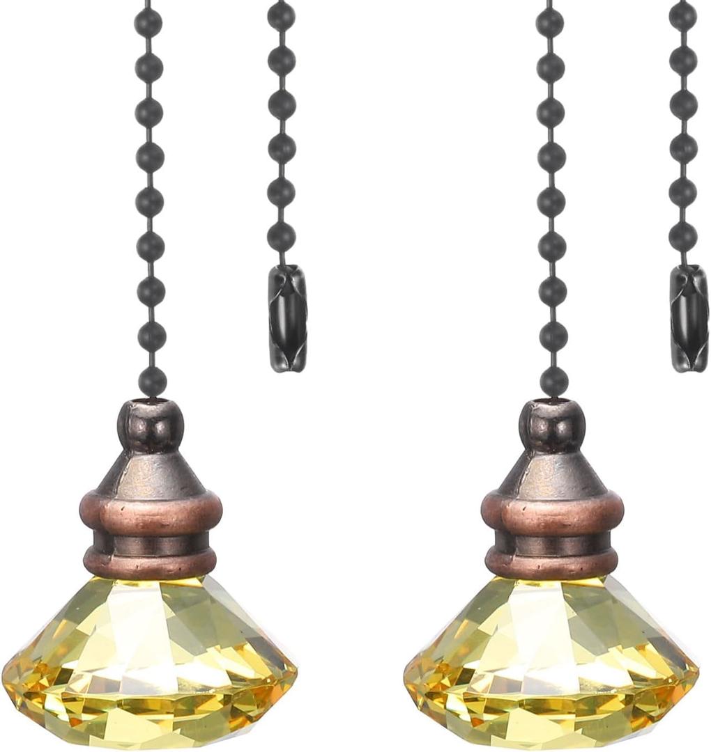 PATIKIL Ceiling Fan Pull Chain, 2 Pack 12" Decorative Diamond Pendant Chain Extender Charm Extension Pull String for Ceiling Fans Light Lamp, Yellow