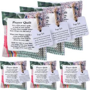 6 Pcs Mini Prayer Quilt with Cross Inside, Vintage Pocket Scripture Prayer Quilt Squares Sympathy Christian Gifts for Women Clergy Pastor Appreciation Christmas Grandparents Day Favors