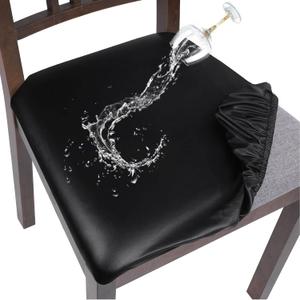 SearchI Waterproof PU Leather Seat Covers for Dining Chairs, 6 Pack Stretch Dining Room Chair Seat Covers, Kitchen Chair Seat Covers Protectors (Black)
