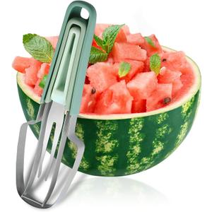 Watermelon Cutter, DKYEUD 3 In 1 Upgraded Stainless Steel Summer Watermelon Cutting Tool Fork Slicer Knife Set for HomeWatermelon Fork Slicer Windmill Cutter Green, 1pc