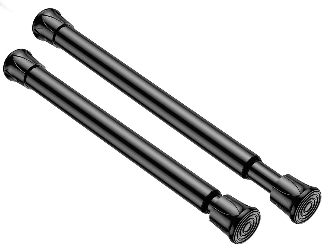 2 Pack Spring Tension Curtain Rod 8 to 12.5 Inch, DIY Mini Curtain Rods No Drill for Slim Window Cupboard Closet Sidelights, Black